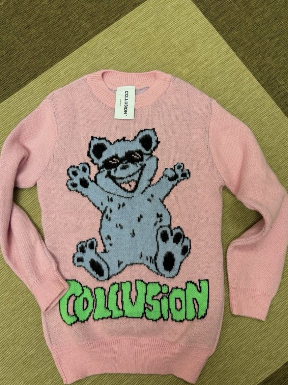 Collusion Women's Pink Knit Sweater With Bold Graphic Size XS